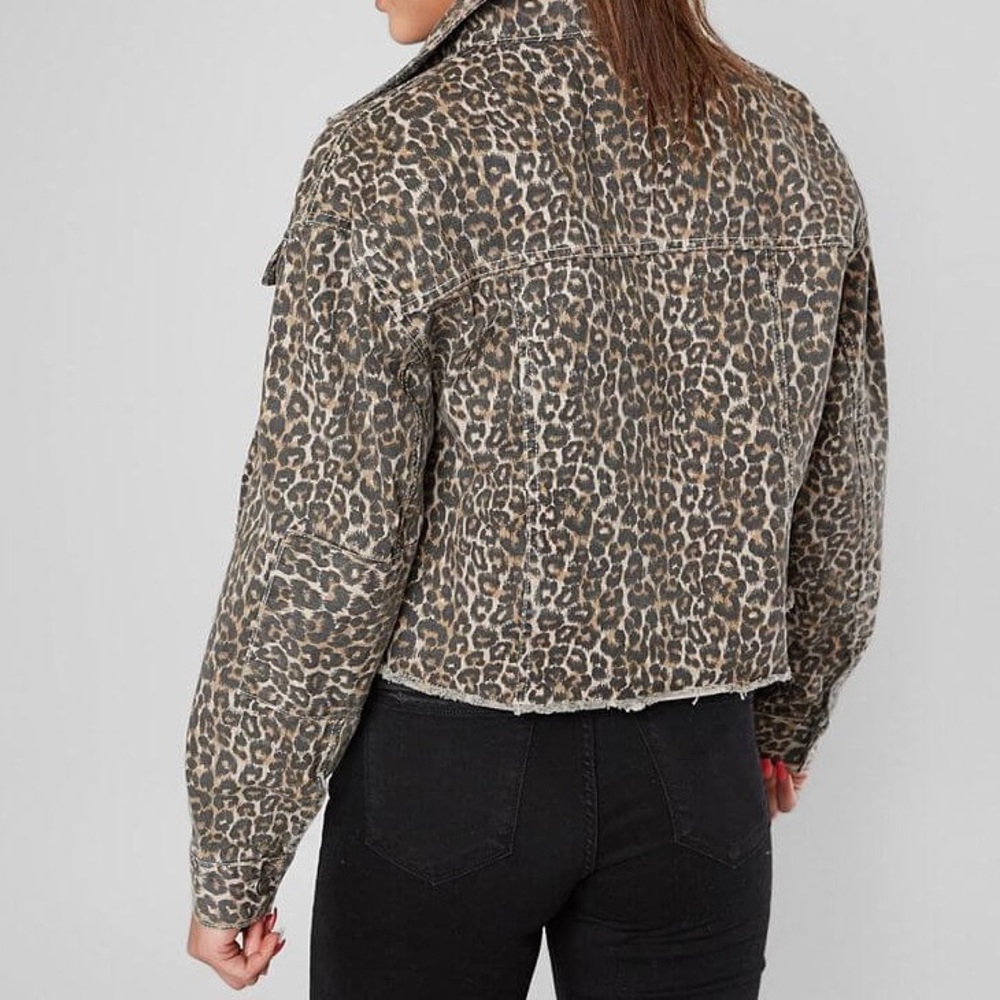 Free People | Animal Print Denim Jacket - Boho Chic - Neutral Edgy Layer - Picture 2 of 12